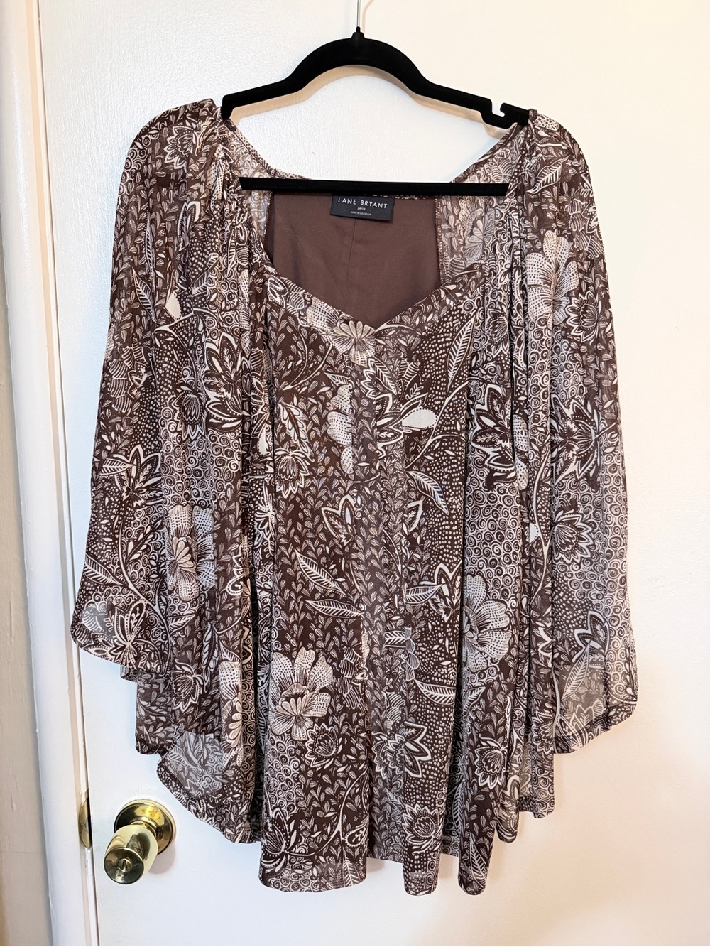 Lane Bryant Brown and Cream Floral Tunic Top